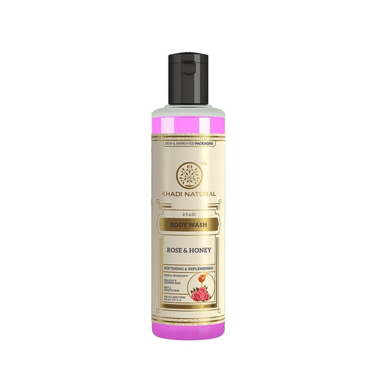 Khadi Natural Rose & Honey Body Wash | Body Wash for Deep Cleansing | Body Wash with Soothing Fragrance | Suitable for All Hair Types 210ml