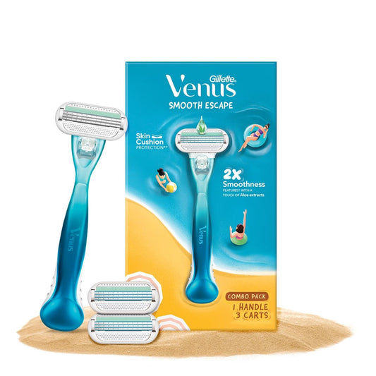 Gillette Venus Smooth Combo pack | Razor plus 2 refills | Aloe vera smooth