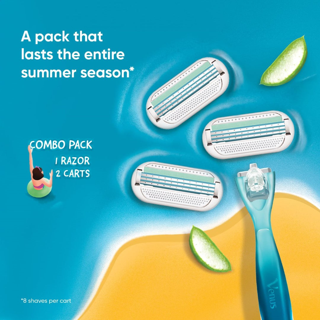 Gillette Venus Smooth Combo pack | Razor plus 2 refills | Aloe vera smooth