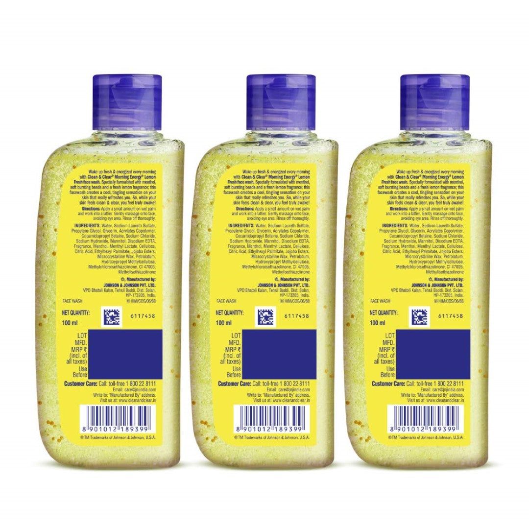 Clean & Clear Morning Energy Lemon Fresh, Yellow, 100 ml (Pack of 3)