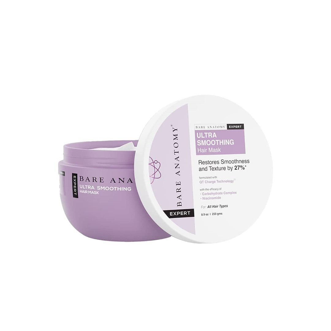 Bare Anatomy Ultra Smoothing Hair Mask For Dry & Frizzy Hair | Restores Smoothness & Texture by 27% | Powered By Carbohydrate Complex & Niacinamide | For Women & Men | SLS & Paraben Free | 250gm