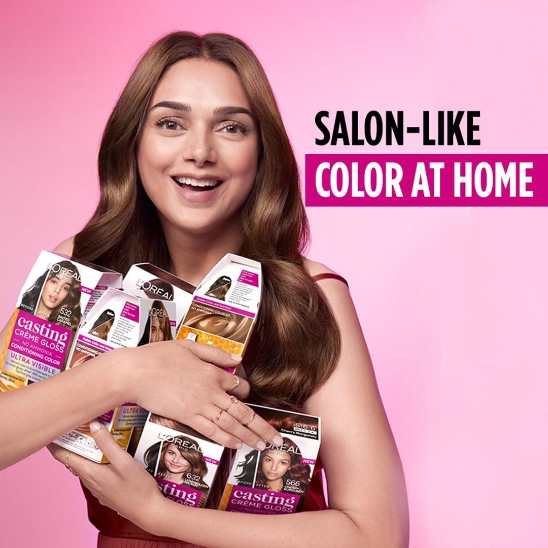 L'Oréal Paris Semi-Permanent Hair Colour, Ammonia-Free Formula & Honey-Infused Conditioner, Glossy Finish, Casting Crème Gloss, Sonam's Dark Chocolate 323, 87.5+72ml.