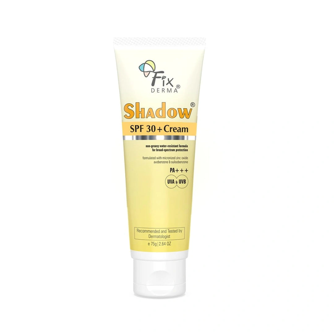 Fixderma Shadow Sunscreen SPF 30+ PA+++ Cream For Dry Skin | Broad Spectrum For UVA & UVB Protection | Non-Greasy | Water Resistant | No White Cast | Sunscreen For Dry Skin | For Men & Women | 75g