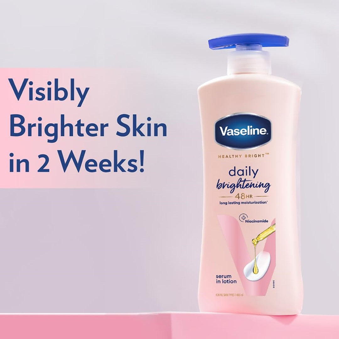 Vaseline Healthy Bright, Daily Brightening Daily Moisturizer, 400 ml, for Glowing Skin, with Vitamin B3, Visibly Radiant Skin in 2 Weeks, Lightweight, Non-sticky, Non-Oily Body Lotion, for Dry Skin