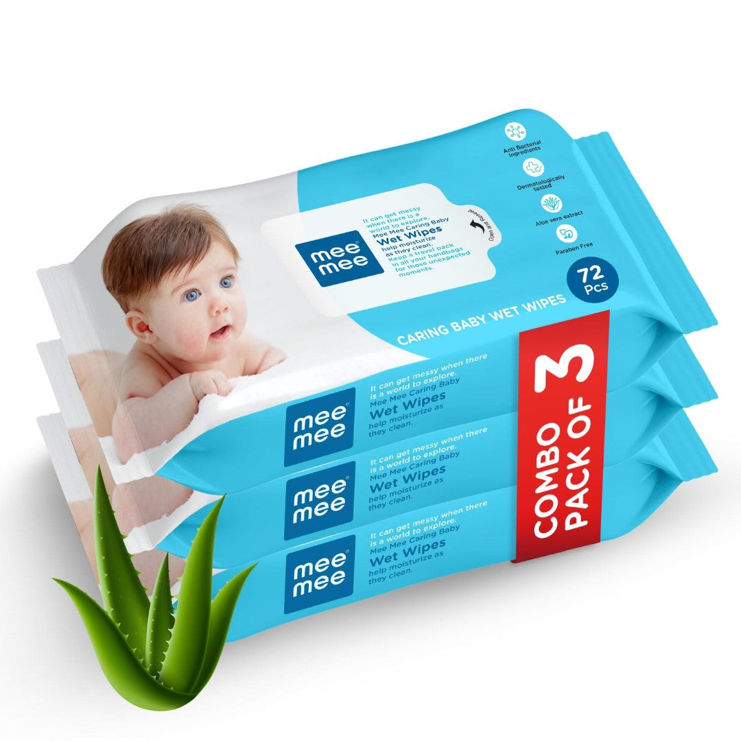 Mee Mee Baby Gentle Wet Wipes with Aloe Vera extracts, 72 counts, Pack of 3