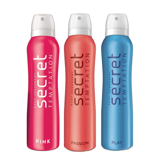 Secret Temptation Passion, Play and Pink Deodorant Combo for Women, Pack of 3 (150ml each)