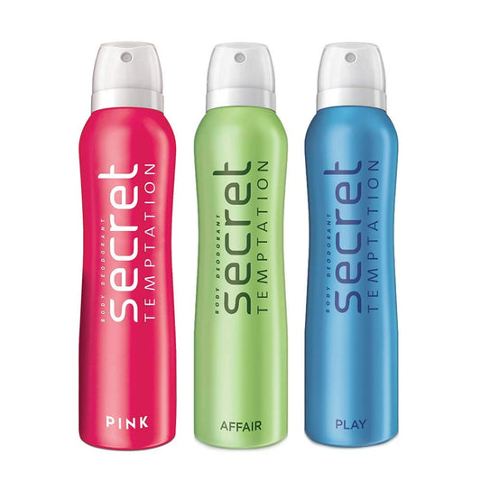 Secret Temptation Affair, Play and Pink Deodorant Combo for Women, Pack of 3 (150ml each)