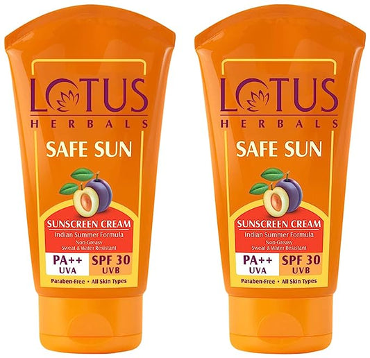 Lotus Herbals Safe Sun Block Cream SPF 30, 100g & Lotus Herbals Sunscreen SPF 30-50 Grams Cream