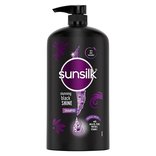 Sunsilk Stunning Black Shine Shampoo 1 L, With Amla + Oil & Pearl Protein, Gives Shiny, Moisturised and Fuller Hair - Paraben Free