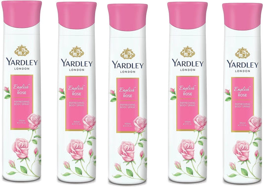 Yardley London English Rose 150ML Each (Pack of 5) Body Spray - For Women (750 ml, Pack of 5)