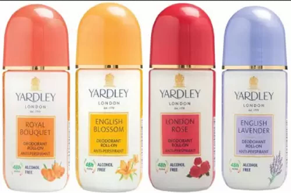 Yardley London 1 Royal Bouquet, 2 English Lavender and 1 English Blossom Deodorant Roll-on - For Men & Women(Pack of 4) Deodorant Roll-on - For Men & Women (200 ml, Pack of 4)