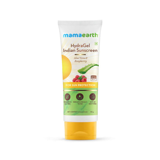 Mamaearth Hydragel Indian Sunscreen Spf 50, With Aloe Vera & Raspberry, For Sun Protection - 50G