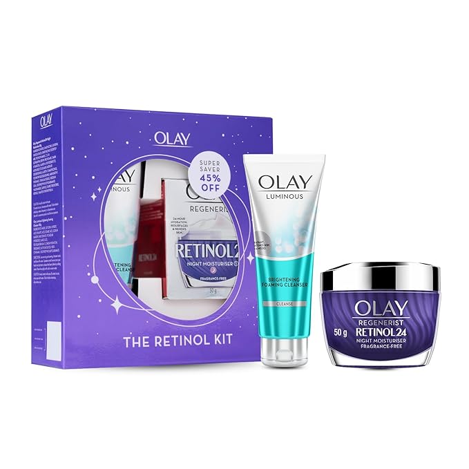 Olay Retinol Kit for Overnight Repair | Retinol Serum with Free Cleanser | Plumper, Younger looking Skin | 24h Hydration | Fragrance Free | Normal, Oily,Dry,Combination Skin | Paraben & Sulphate Free | Pack of 2