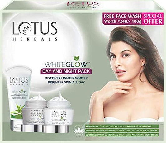 Lotus Herbals White Glow Day & Night Pack with Free Face wash, Aloe Vera, 220 g, 3 Coun