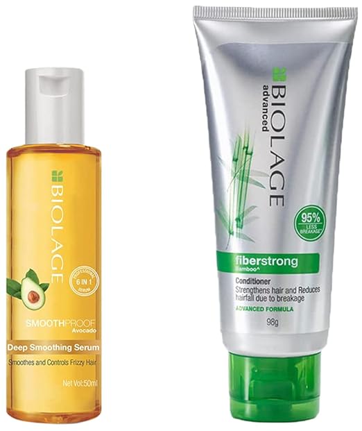 Biolage Smoothproof Deep Smoothing 6-In-1 Professional Hair Serum & BIOLAGE Advanced Fiberstrong Conditioner | Paraben free|Reinforces Hair Strength & Elasticity | For Hairfall due to hair breakage