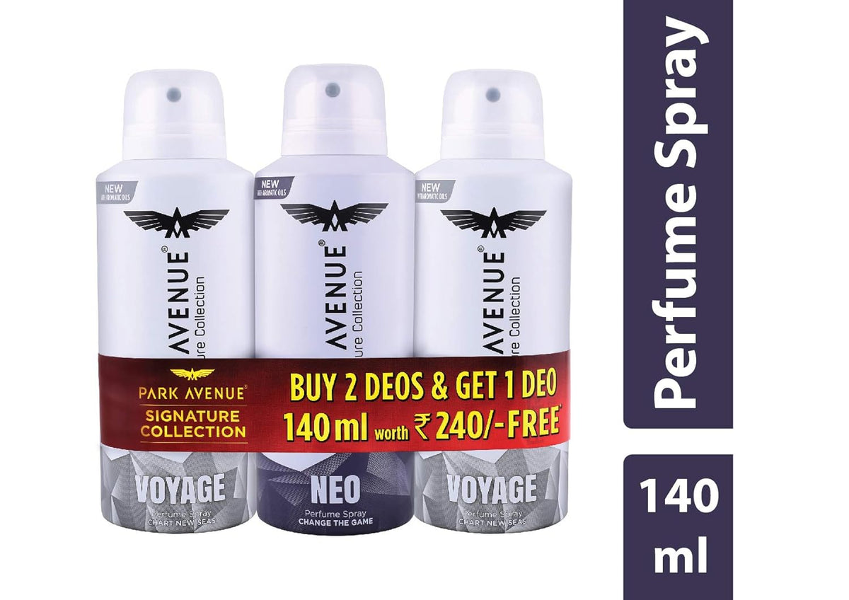 Park Avenue 2 Voyage and 1 Neo Deodorant for Men (140ml *3)