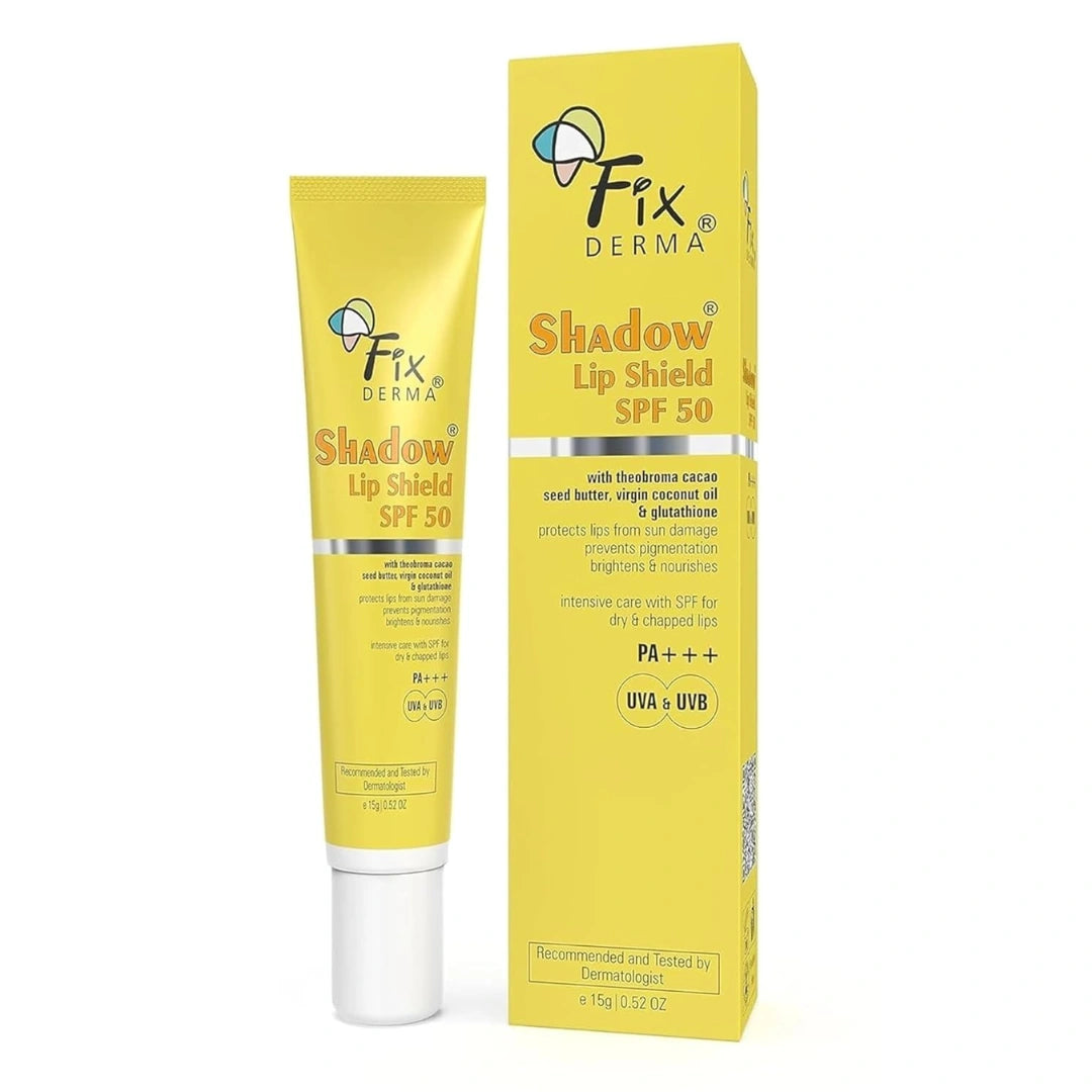 Fixderma Shadow SPF 50 Lip Shield Pa+++ Lip Balm with Cacao Seed Butter & Vitamin E | Prevents Pigmentation & Sun Damage | Lightens Pigmented Lips | Protects Against UVA & UVB Rays - 15gm