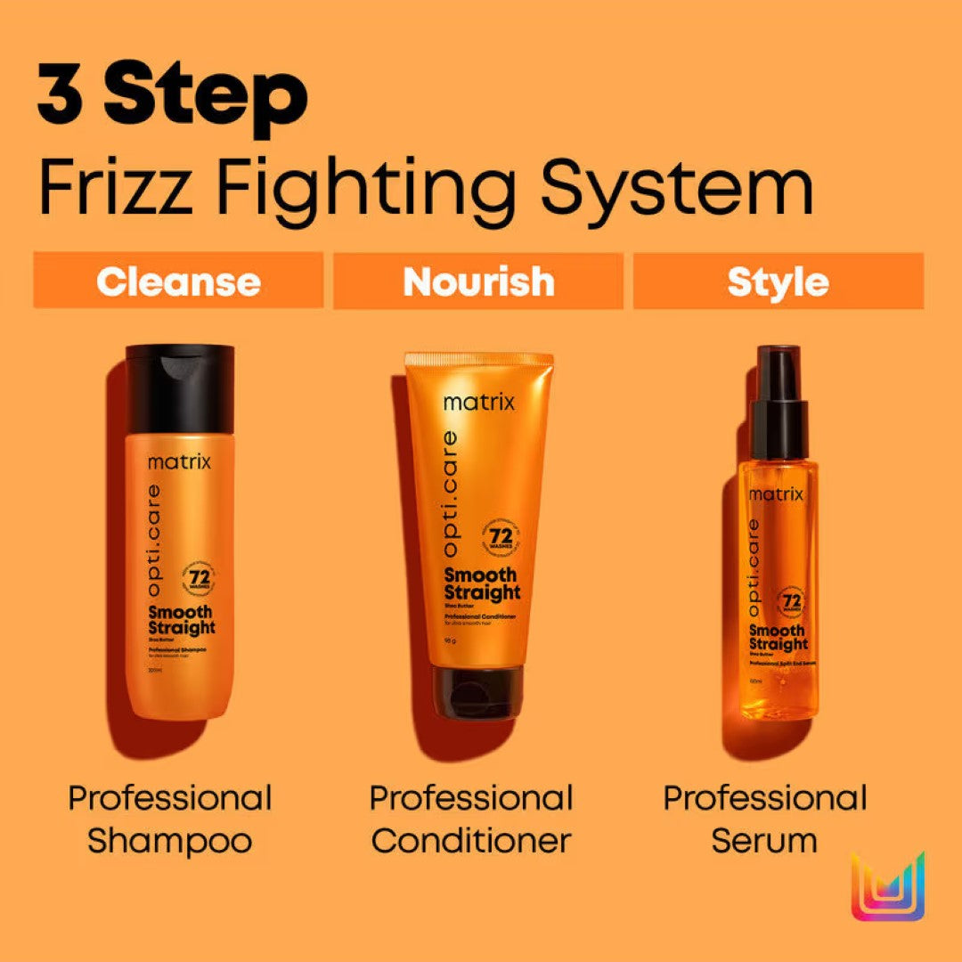 Matrix Opti.Care 3-Step Regime, Up To 4 Days Frizz Control, Shampoo 350ml + Conditioner 196gm + Serum 100ml