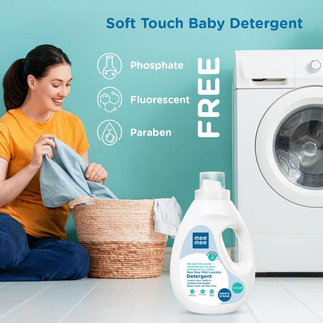 Mee Mee Baby Liquid Detergent 1.5 L | Ph balanced, Free from Harsh Chemicals, Safe for mother's hands & baby's skin | Anti-Bacterial, Removes Stains & Odor with One Drop, Hypoallergenic