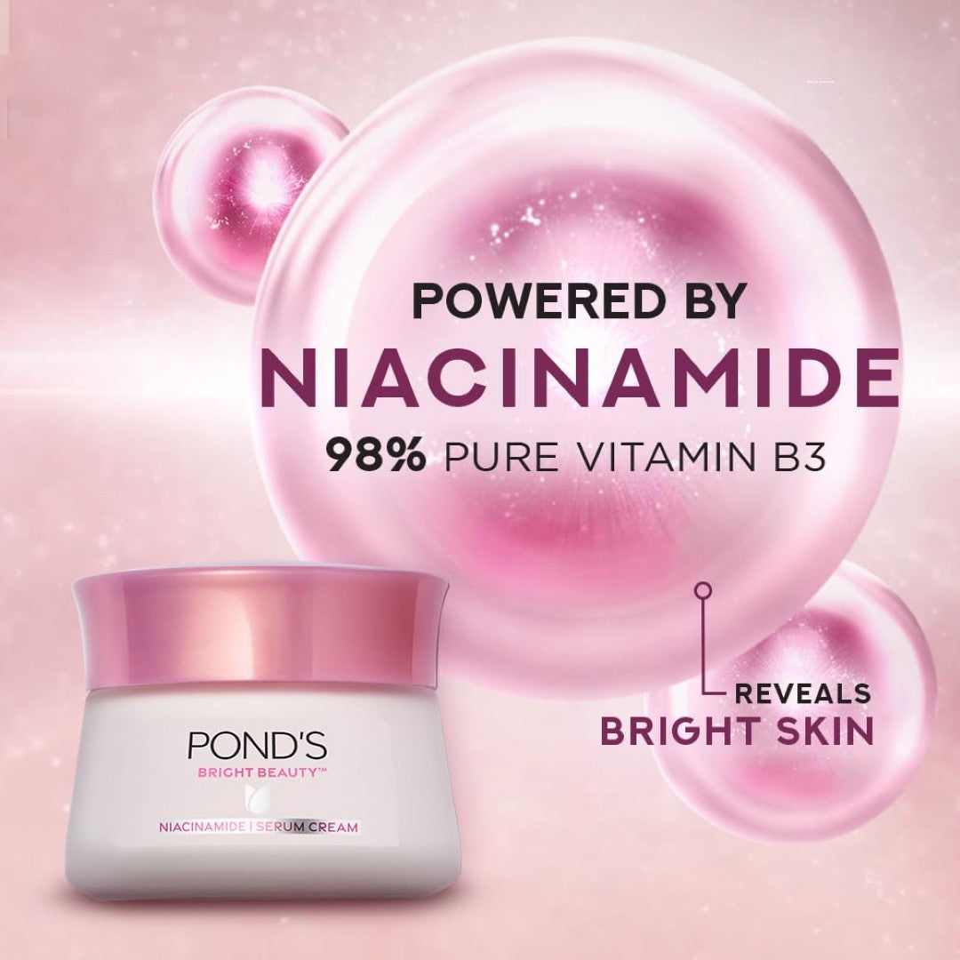 POND'S Bright Beauty SPF 15 PA ++ Day Cream 50 g, Non-Oily, Mattifying Daily Face Moisturizer - With Niacinamide to Lighten Dark Spots for Glowing Skin