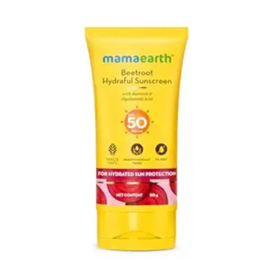 Mamaearth Beetroot Hydraful Sunscreen With Hyaluronic Acid - 50 g |SPF 50 & PA++++ | UVA & B Protection | Hydrates Skin | For Oily, Combination & Dry Skin | No white cast