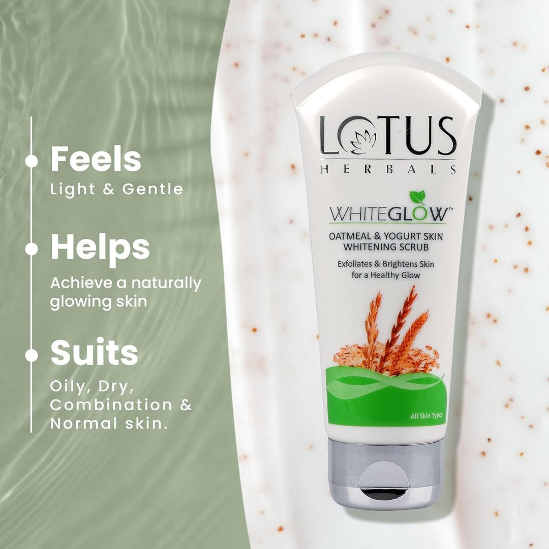 Lotus Herbals Whiteglow Oatmeal and Yogurt Skin Scrub | Oatmeal and Milk Yogurt |  50g