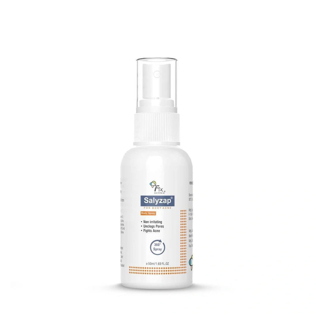 Fixderma 2% Salicylic Acid Salyzap Body Acne Spray For Acne on Back, Shoulders, Neck & Chest to improve Breakouts & Uneven skin texture for Women & Men - 50ml