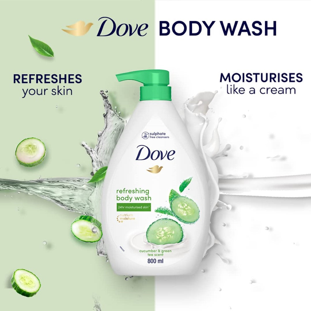 Dove Refreshing Body Wash, with Cucumber & Green Tea Scent, for Soft, 24hr Moisturised Skin, 800ml