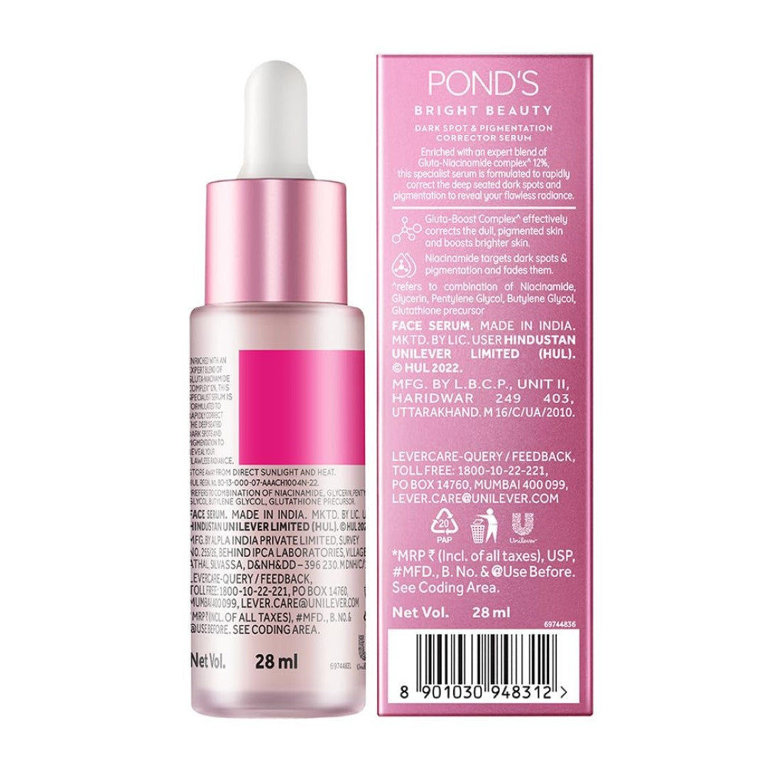 POND's Bright Beauty Anti-Pigmentation Serum For Flawless Radiance, 12% Gluta-Niacinamide Complex, Reduces Pigmentation, 28 Ml