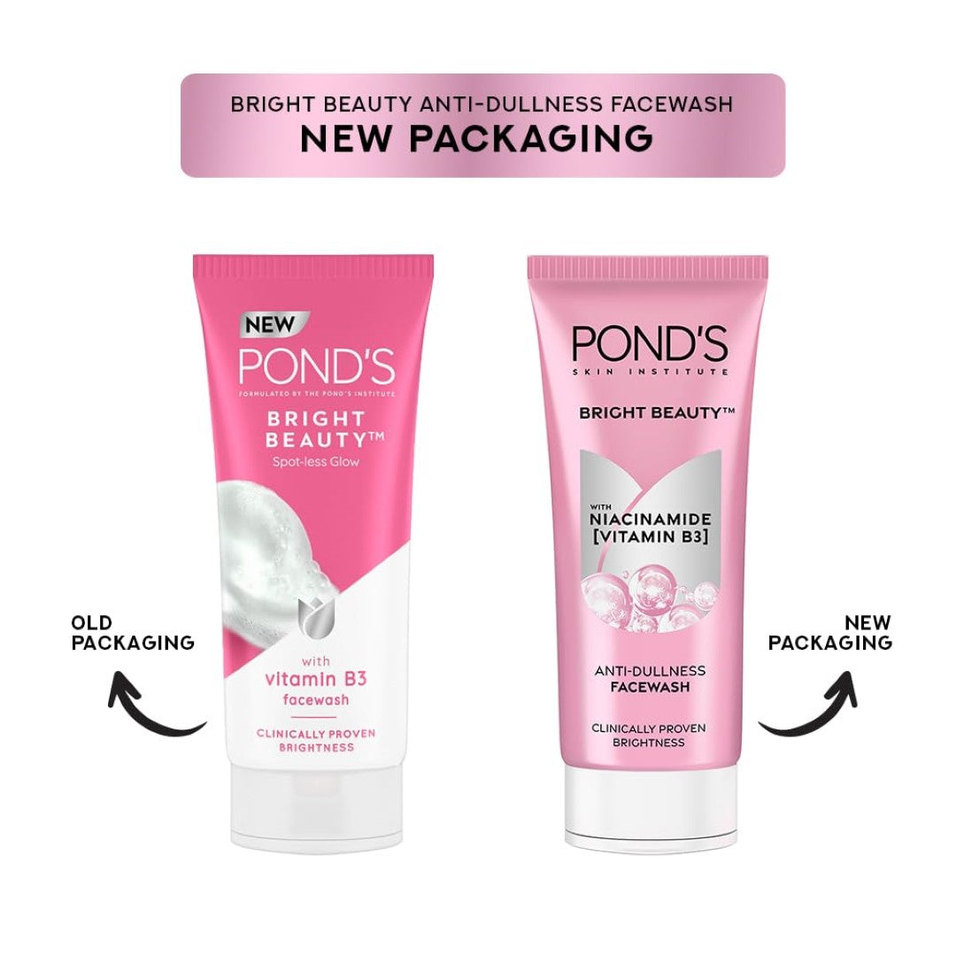 POND's Bright Beauty Anti-Dullness & Brightening Facewash With Niacinamide | For Glass-Skin Like Shine And With 4X Visibly Brighter Skin, 200Gm