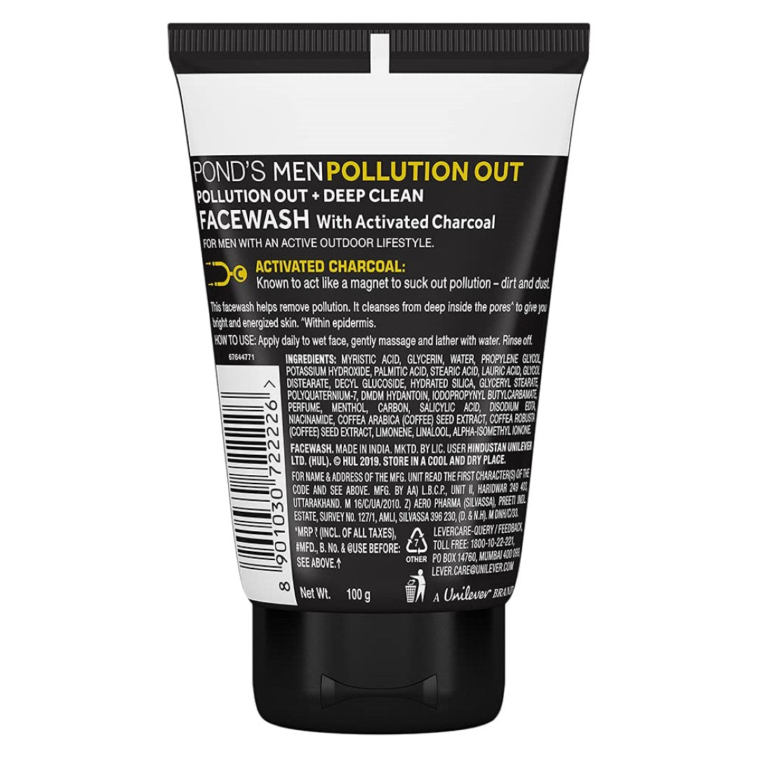 Pond's Men Pollution Out Activated Charcoal Deep Clean Facewash, 100 g