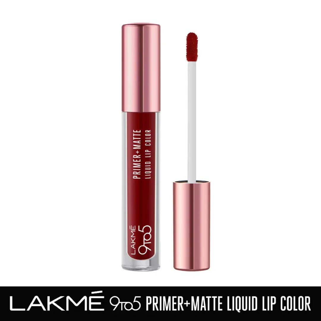 Lakme 9to5 Primer + Matte Liquid Lip Color - MR4 Deepmaroon(4.2ml)