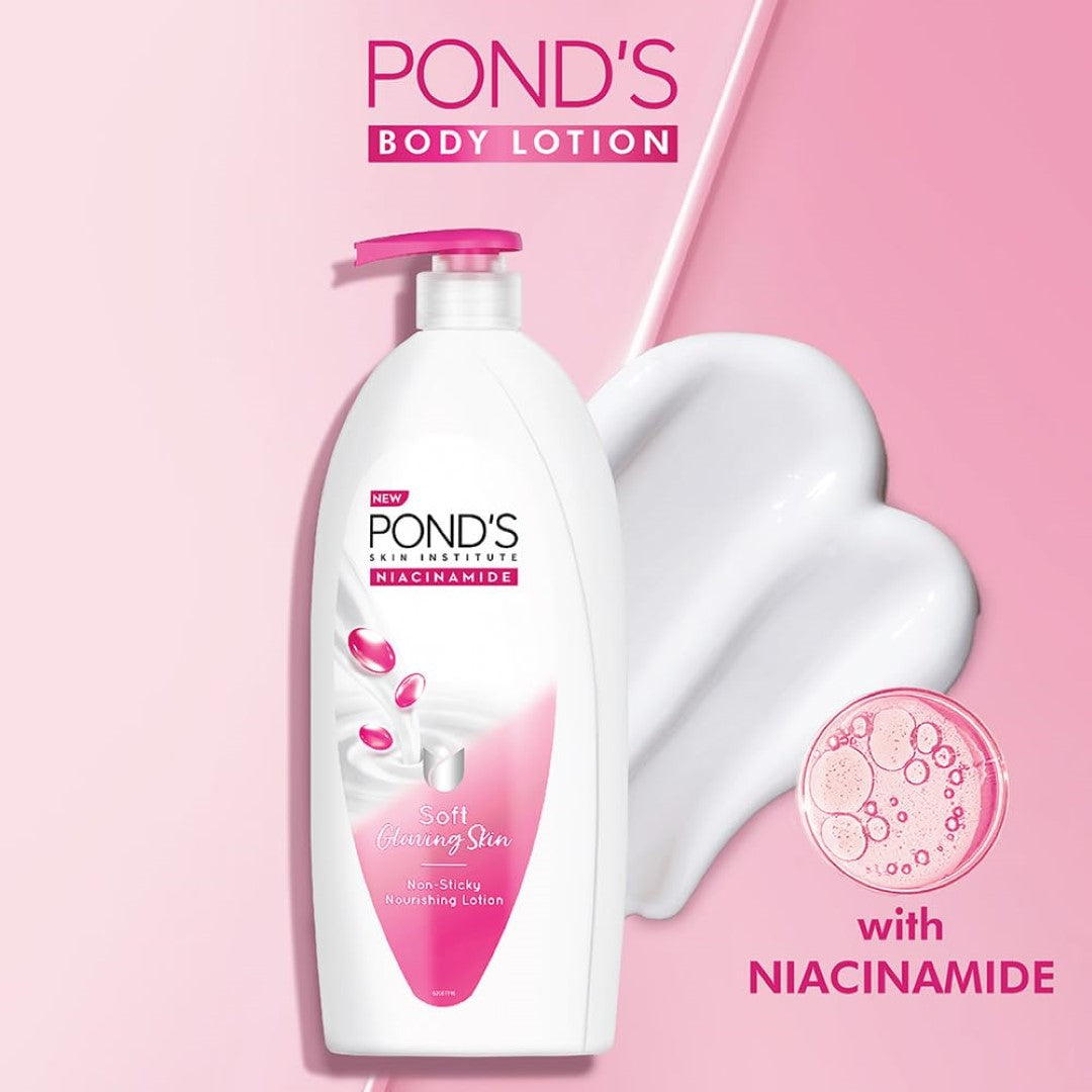 POND's Moisturizing Body Lotion, 600Ml, For Silky Soft, Smooth, Radiant Skin, With Niacinamide, 3X Moisturization, Lightweight, Non-Sticky, Quick Absorbing