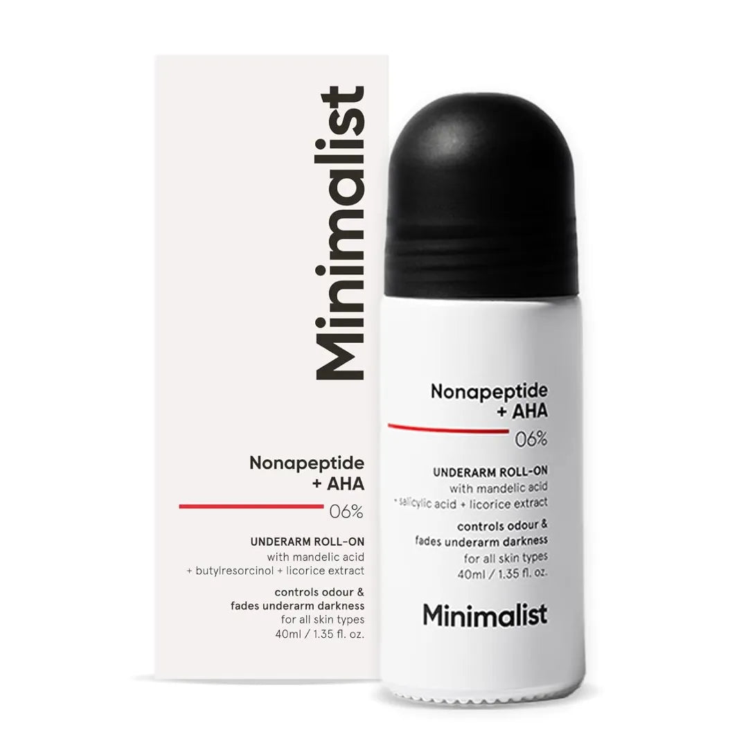 Minimalist Underarm Roll On Deodorant with Nonapeptide + AHA BHA 06% | Controls Odour & Fades Darkness | Fragrance & Aluminium Free | Exfoliating Deo For Women & Men | 40ml