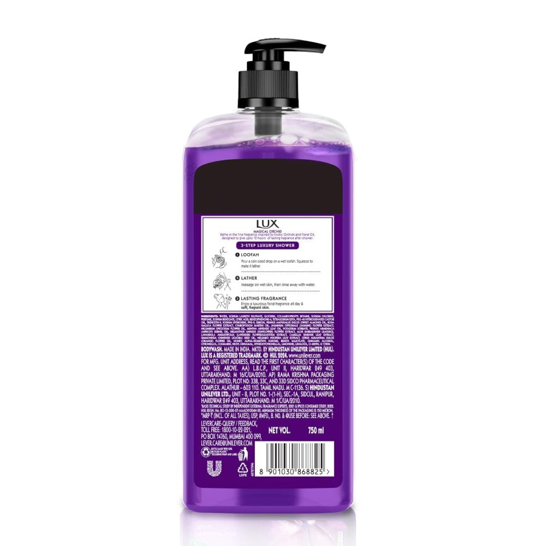 Lux Body Wash Fragrant Skin Black Orchid Scent & Juniper Oil SuperSaver XL Pump Bottle with Long Lasting Fragrance, Glycerine, Paraben Free, Extra Foam, 750 ml