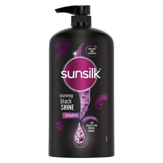 Sunsilk Black Shine, Shampoo, 1L, for Shiny, Moisturised & Fuller Hair, with Amla + Oil & Pearl Protein, Paraben-Free