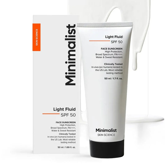 Minimalist Light Fluid Sunscreen SPF 50 PA++++ | Clinically Tested in US (In-Vivo) | No White Cast | Broad Spectrum | Lightweight, Water & Sweat Resistant | For Women & Men | 50ml