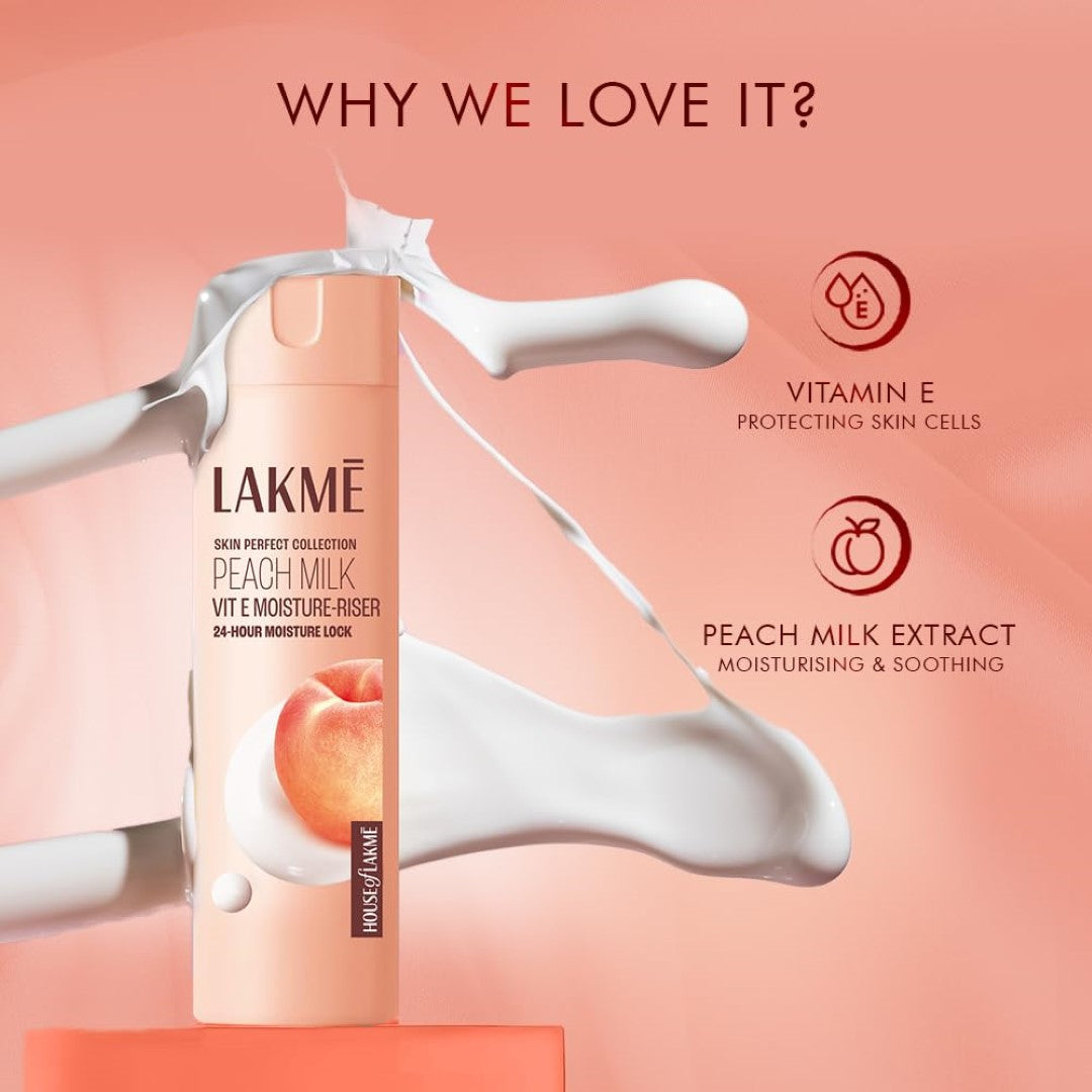 Lakme Peach Milk Face Moisturizer 120 ml, Daily Lightweight Lotion with Vitamin C & Vitamin E for Soft Glowing Skin - Non Oily 12h Moisture