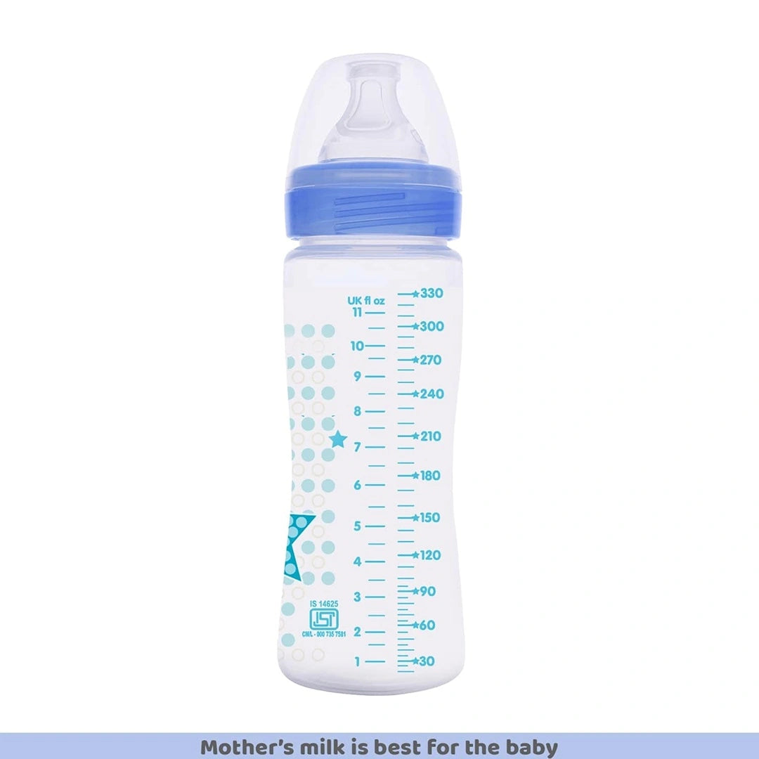 Chicco Well-Being 330 ml Feeding Bottle, Advanced Anti-Colic System, BPA Free, Hygienic Silicone Teat (Blue)