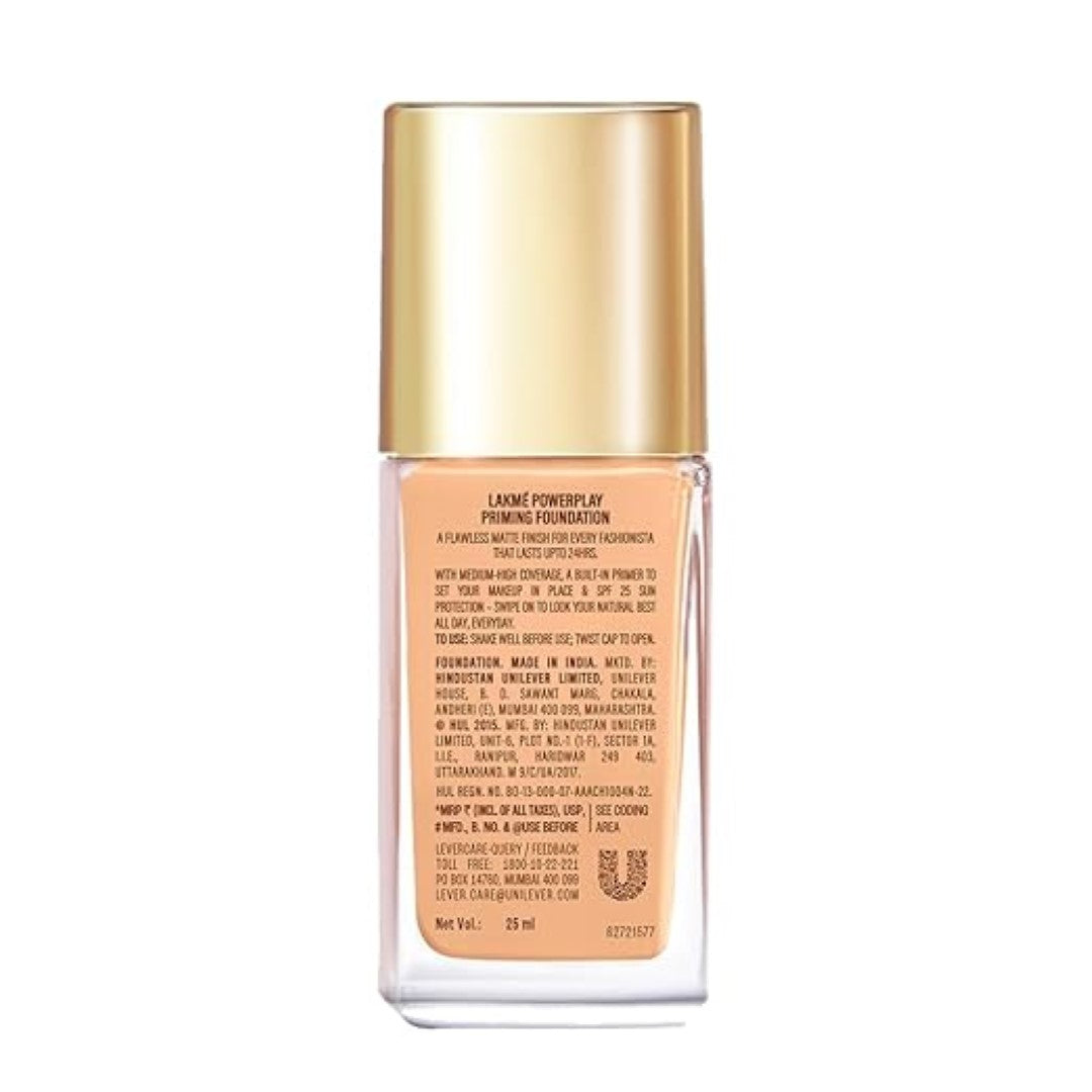 Lakme 9 to 5 Primer + Matte Perfect Cover Foundation - W180 Warm Natural(25ml)