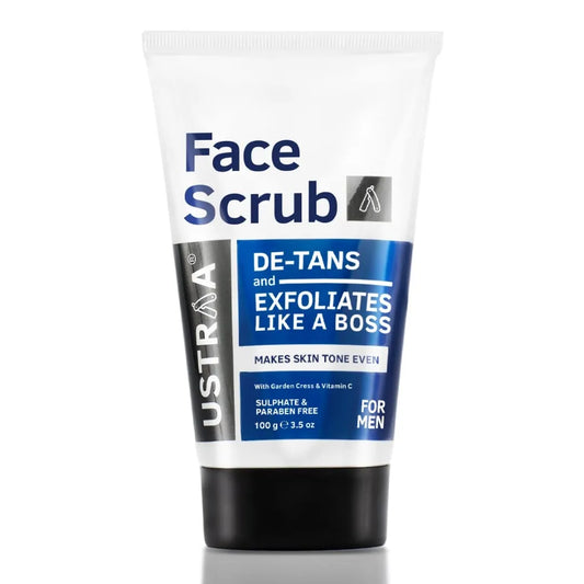 Ustraa Face Scrub -100g - De-Tan Face scrub for men | Exfoliation & Effective Tan Removal with Bigger Walnut Granules, No Sulphate, No Paraben, Made in India