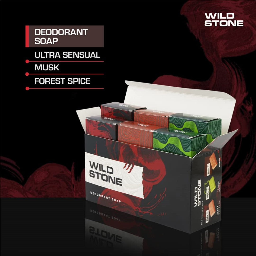 Wild Stone Soap Combo for Men (2 Ultra Sensual, 2 Forest Spice, 2 Musk)- 100gm each