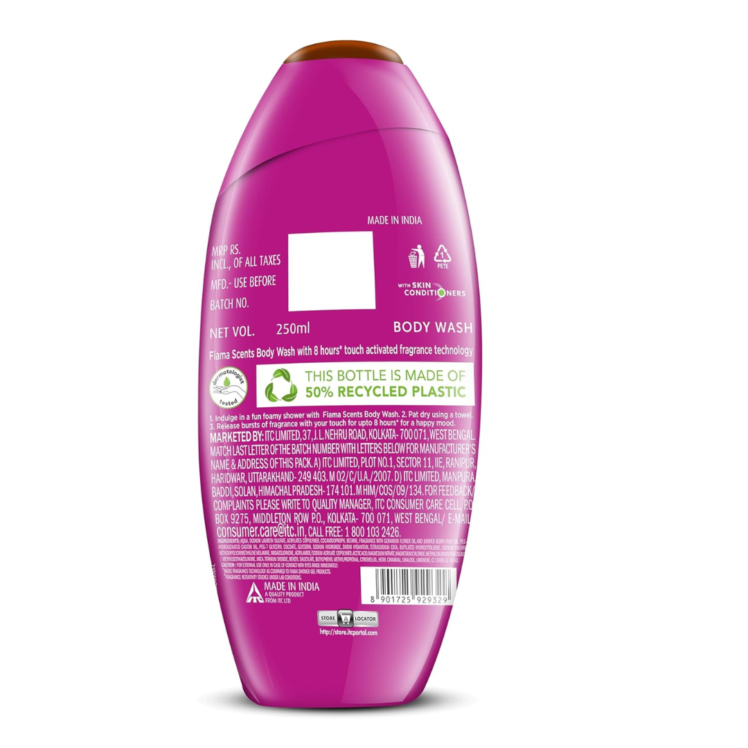 Fiama Scents Body Wash Shower Gel Juniper & Geranium, 250ml, Body Wash for Women & Men with Skin Conditioners, Long Lasting 8 Hour Fragrance Lock Technology