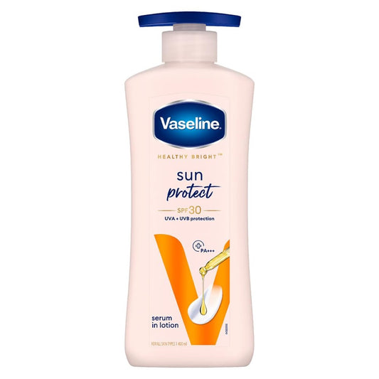 Vaseline Healthy Bright, Sun + Pollution Protection Daily Moisturizer, 400ml, for Glowing Skin, 2-in-1 Body Lotion with SPF 30, Fast Absorbing and Non-sticky, for Dry Skin, for Men & Women