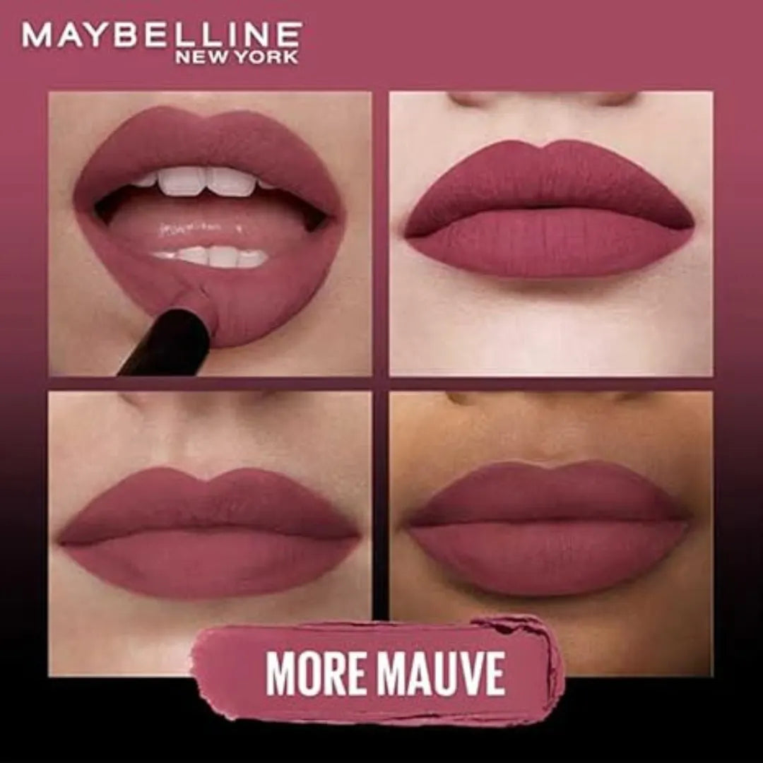Maybelline New York Lipstick, Matte Finish, Bold Colour, Enriched With Jojoba Oil, Color Sensational Ultimattes, 199 More Ruby, 1.7g