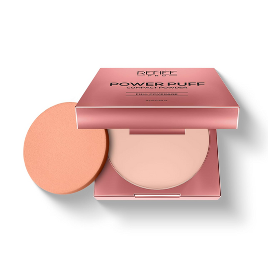 RENEE PRO Power Puff Compact Powder - Wonder, Lightweight and Velvety Matte Finish, Helps Achieve Even Toned Skin, Minimizes Appearance Of Pores & Fine Lines, Helps Control Excess Oil & Shine, 9 Gm