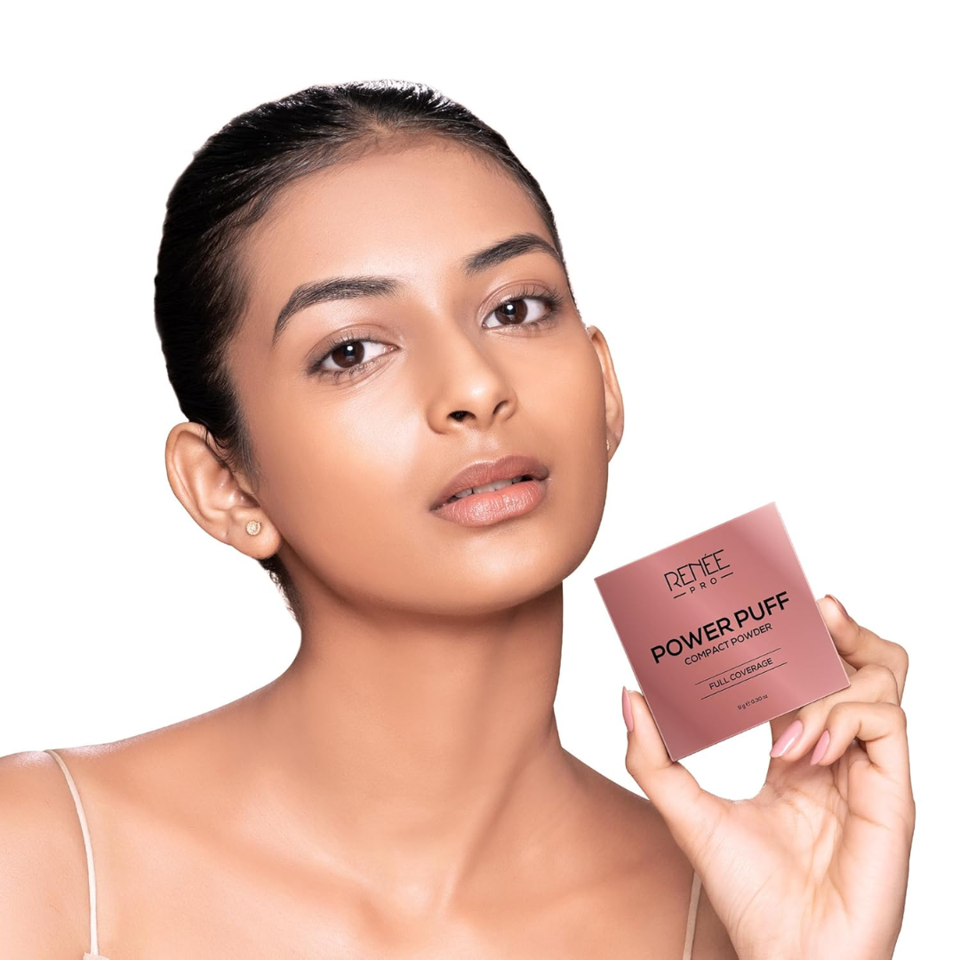 RENEE PRO Power Puff Compact Powder - Wonder, Lightweight and Velvety Matte Finish, Helps Achieve Even Toned Skin, Minimizes Appearance Of Pores & Fine Lines, Helps Control Excess Oil & Shine, 9 Gm