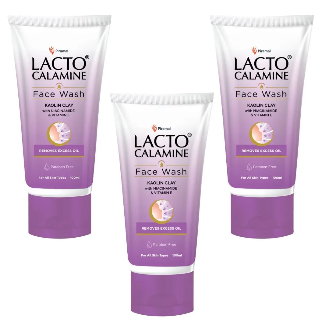 Lacto Calamine Face Wash For Oily Skin |100ml each- Pack of 3 | Kaolin Clay, Niacinamide & Vitamin E | Facewash Reduces Excess Oil, Controls Pimples, Blackheads & Whiteheads |Face wash For Women & Men