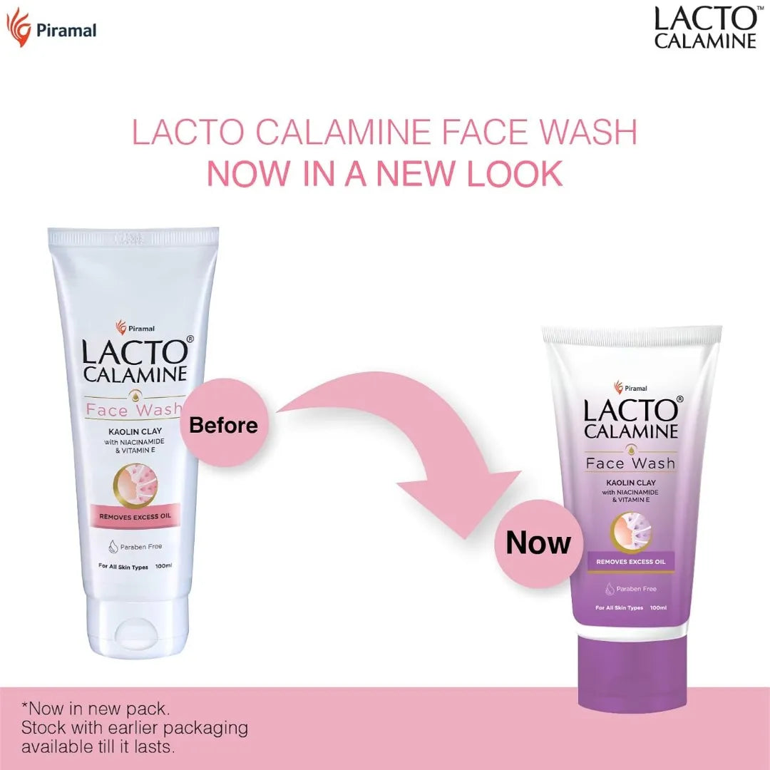 Lacto Calamine Face Wash For Oily Skin |100ml each- Pack of 3 | Kaolin Clay, Niacinamide & Vitamin E | Facewash Reduces Excess Oil, Controls Pimples, Blackheads & Whiteheads |Face wash For Women & Men