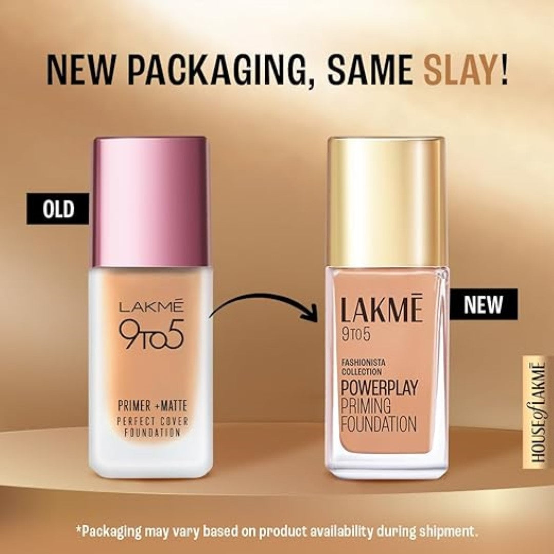 Lakme 9 to 5 Primer + Matte Perfect Cover Foundation - W180 Warm Natural(25ml)